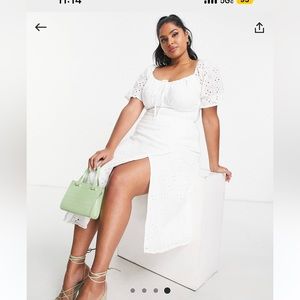 Lace embroidered midi dress with thigh slit